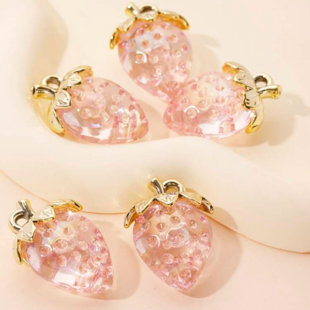 Pink High Gloss Iridescent Strawberry Shaped Transparent Beads For DIY Jewelry